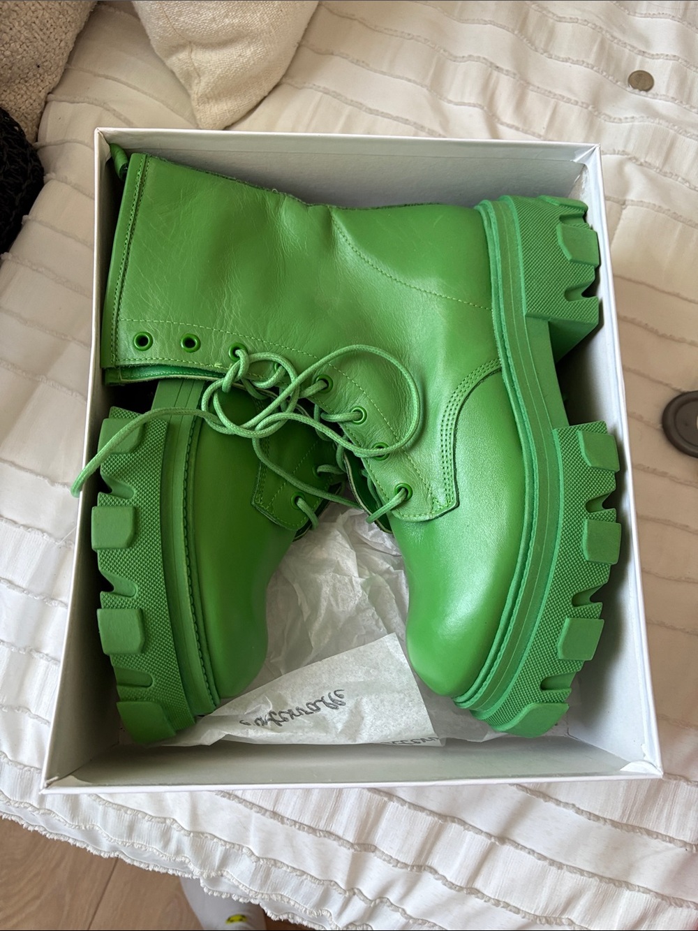 L'INTERVALLE Neon Green Lace-Up Lug Boots for Kids